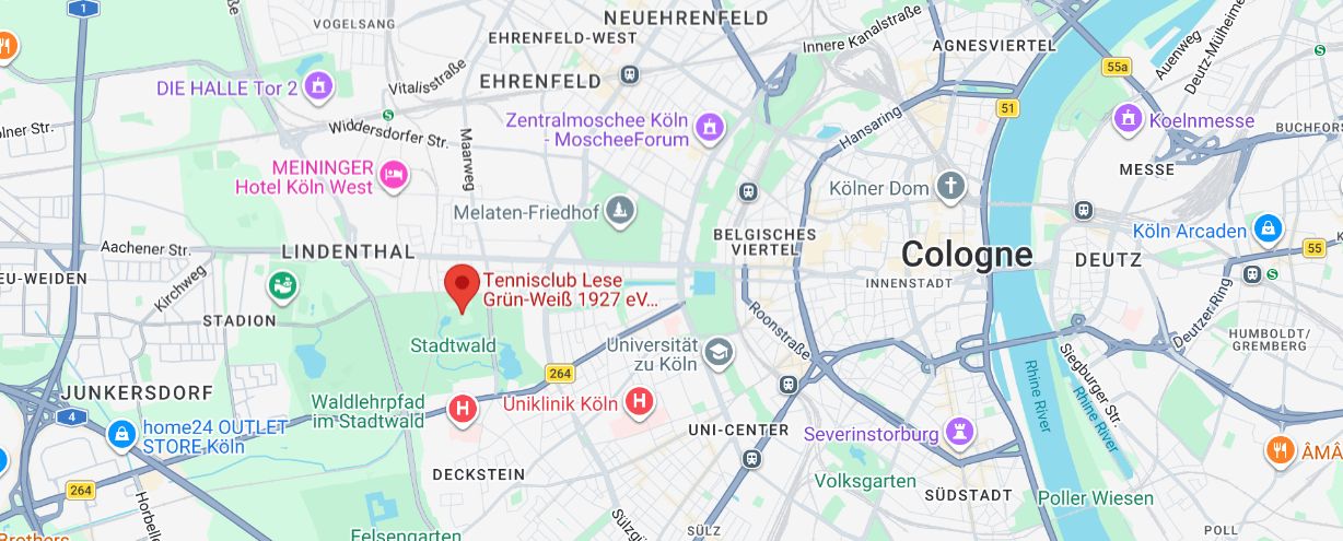 Kartenansicht mit Markierung f&uuml;r TC Lese GW K&ouml;ln 1927 eV